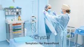  Presentation with operating room - Presentation design featuring female-surgeon-and-assistant background and a light blue colored foreground