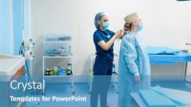  Presentation with medical assistant - Slide set enhanced with female-surgeon-and-assistant background and a teal colored foreground