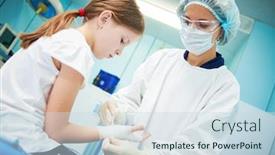 Presentation with hand surgeon - Presentation featuring female-surgeon-doctor-bandaging-child background and a sky blue colored foreground