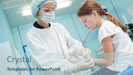  Presentation with hand surgeon - Colorful PPT theme enhanced with female-surgeon-doctor-bandaging-child backdrop and a lemonade colored foreground