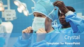  Presentation with helping - Slide set featuring female-surgeon-helping-her-co background and a teal colored foreground
