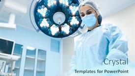  Presentation with medical worker - Colorful presentation design enhanced with female-surgeon-in-gown backdrop and a sky blue colored foreground