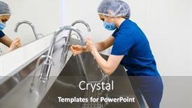  Presentation with medical worker - Presentation design consisting of female-surgeon-in-mask-washes background and a dark gray colored foreground