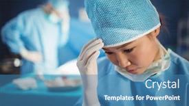 Presentation with healthcare workers - Slide set with female-surgeon-in-operation-room background and a teal colored foreground