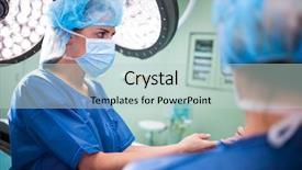  Presentation with operation room - Presentation design consisting of female surgeon in operation room background and a  colored foreground