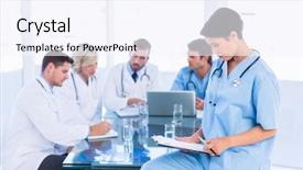  Presentation with female - Colorful slide set enhanced with female surgeon looking at reports backdrop and a  colored foreground