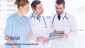  Presentation with female - Amazing slide set having female surgeon reading medical report backdrop and a  colored foreground