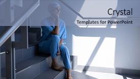  Presentation with healthcare workers - Presentation theme with female surgeon sitting on stair background and a light blue colored foreground