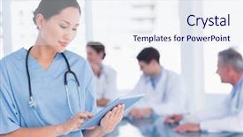  Presentation with digital hospital - Cool new PPT theme with female surgeon using digital tablet backdrop and a sky blue colored foreground