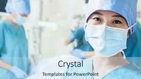  Presentation with operating room - Presentation design enhanced with female surgeon wearing surgical mask background and a sky blue colored foreground
