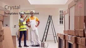  Presentation with surveyor - Presentation featuring female-surveyor-with-clipboard-meeting background and a mint green colored foreground