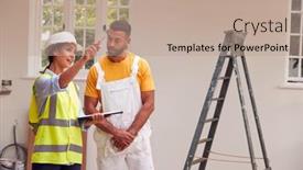  Presentation with surveyor - Cool new presentation design with female-surveyor-with-clipboard-meeting backdrop and a coral colored foreground