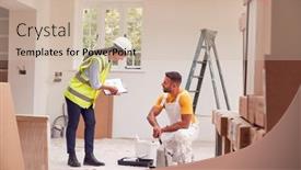  Presentation with surveyor - Presentation theme enhanced with female-surveyor-with-clipboard-meeting background and a soft green colored foreground