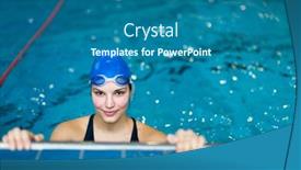  Presentation with swimming pool - PPT theme featuring female-swimmer-in-an-indoor background and a ocean colored foreground