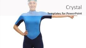  Presentation with swimmer - Presentation theme with female swimmer pointing isolated on white background background and a white colored foreground