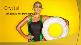 Presentation with swimmer - Presentation design consisting of female-swimmer-poses background and a gold colored foreground