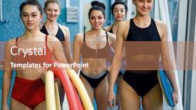  Presentation with aerobics - Presentation design consisting of female-swimmers-group-after-aqua background and a coral colored foreground
