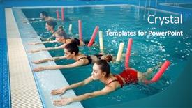  Presentation with aerobics - Colorful presentation theme enhanced with female-swimmers-group-aqua-aerobics backdrop and a teal colored foreground