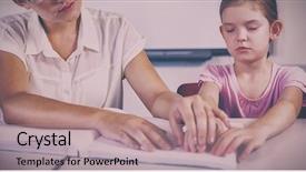  Presentation with blind - Presentation theme consisting of student in library at school background and a coral colored foreground