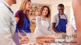  Presentation with dough - PPT theme having female-teacher-demonstrating background and a coral colored foreground