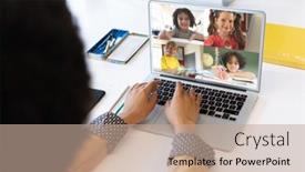  Presentation with video conference - Cool new presentation theme with female-teacher-having-a-video backdrop and a coral colored foreground