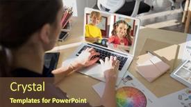  Presentation with distance learning - Slide set consisting of female-teacher-having-a-video background and a tawny brown colored foreground