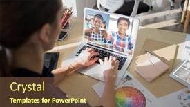  Presentation with distance learning - Presentation design consisting of female-teacher-having-a-video background and a tawny brown colored foreground