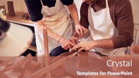  Presentation with pottery - Audience pleasing presentation design consisting of female-teacher-helping-man-sitting backdrop and a coral colored foreground