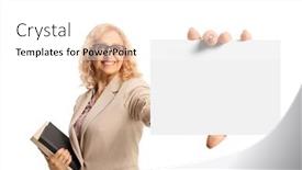  Presentation with books - PPT theme consisting of female-teacher-holding-books background and a white colored foreground