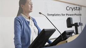  Presentation with theatre - PPT theme with female teacher in lecture theatre background and a  colored foreground