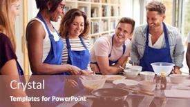  Presentation with pancake - Slides having female-teacher-making-pancake background and a coral colored foreground