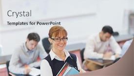  Presentation with files - Audience pleasing presentation design consisting of female-teacher-posing backdrop and a sky blue colored foreground