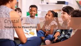  Presentation with multi cultural - PPT layouts enhanced with female-teacher-reads-to-multi background and a coral colored foreground