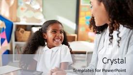  Presentation with black teacher - Colorful presentation theme enhanced with female teacher smiling at each backdrop and a sky blue colored foreground