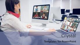  Presentation with distance learning - Cool new presentation theme with female-teacher-wearing-headphones-having backdrop and a ocean colored foreground