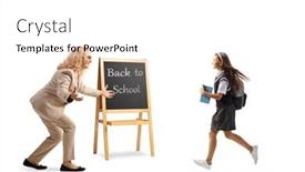 Presentation with back school - Theme with female-teacher-welcoming-a-schoolgirl background and a white colored foreground