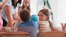  Presentation with diverse kids - Presentation design enhanced with female-teacher-with-kids background and a red colored foreground