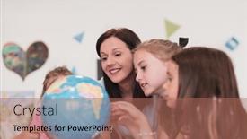  Presentation with diverse kids - Presentation with female-teacher-with-kids background and a coral colored foreground