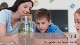  Presentation with plants growing - PPT theme enhanced with female-teacher-with-kids background and a coral colored foreground