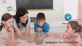  Presentation with plants growing - Presentation theme enhanced with female-teacher-with-kids background and a coral colored foreground
