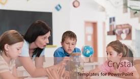  Presentation with plants growing - Slide set featuring female-teacher-with-kids background and a coral colored foreground