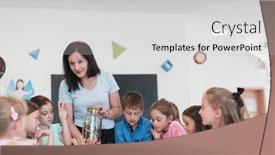  Presentation with plants growing - Presentation theme having female-teacher-with-kids background and a light gray colored foreground