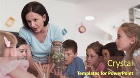  Presentation with plants growing - Presentation enhanced with female-teacher-with-kids background and a tawny brown colored foreground