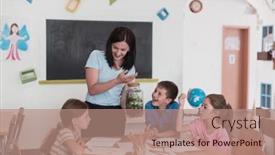  Presentation with plants growing - Slides consisting of female-teacher-with-kids background and a coral colored foreground