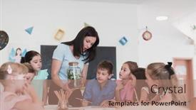  Presentation with plants growing - Slide set having female-teacher-with-kids background and a coral colored foreground