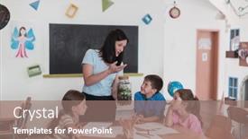  Presentation with plants growing - Presentation theme with female-teacher-with-kids background and a coral colored foreground