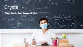  Presentation with math lesson - Slide deck with female-teacher-with-mask-teaching background and a ocean colored foreground