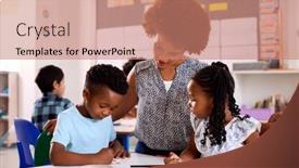  Presentation with multi cultural - Presentation theme enhanced with female-teacher-with-multi-cultural background and a coral colored foreground