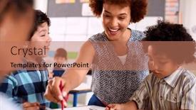  Presentation with multi cultural - Slides consisting of female-teacher-with-multi-cultural background and a coral colored foreground