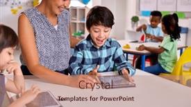  Presentation with multi cultural - PPT theme with female-teacher-with-multi-cultural background and a coral colored foreground